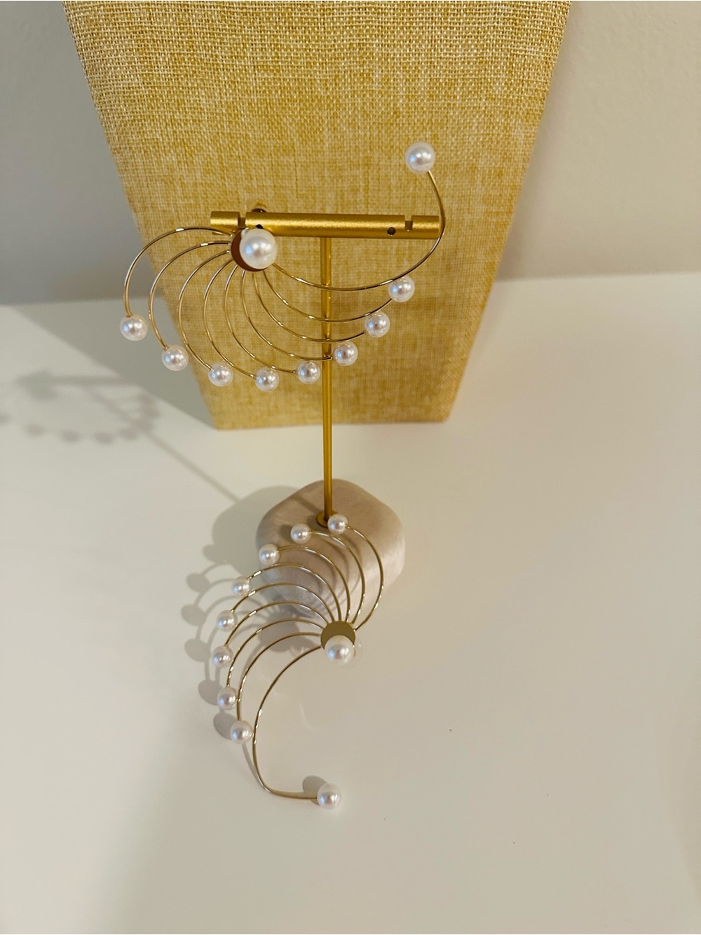 Fashion Jewelry Gold-Tone Curved Hoop Earrings with White Pearls